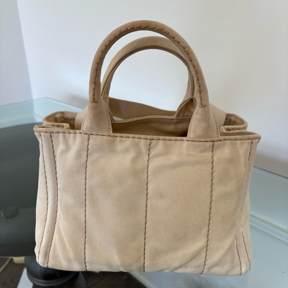 Prada Canapa Beige Canvas Tote Small Milano Logo with Removable Strap - Picture 5 of 11